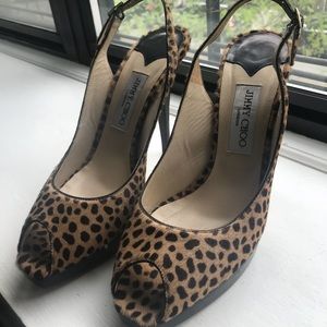 Jimmy Choo Leopard Pony hair Slingback Pumps 40